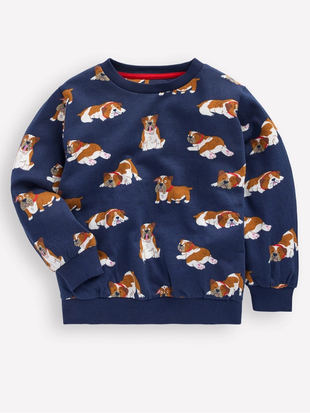 Mini Boden Boys Bulldog Print Navy Crewneck Sweatshirt - 7/8